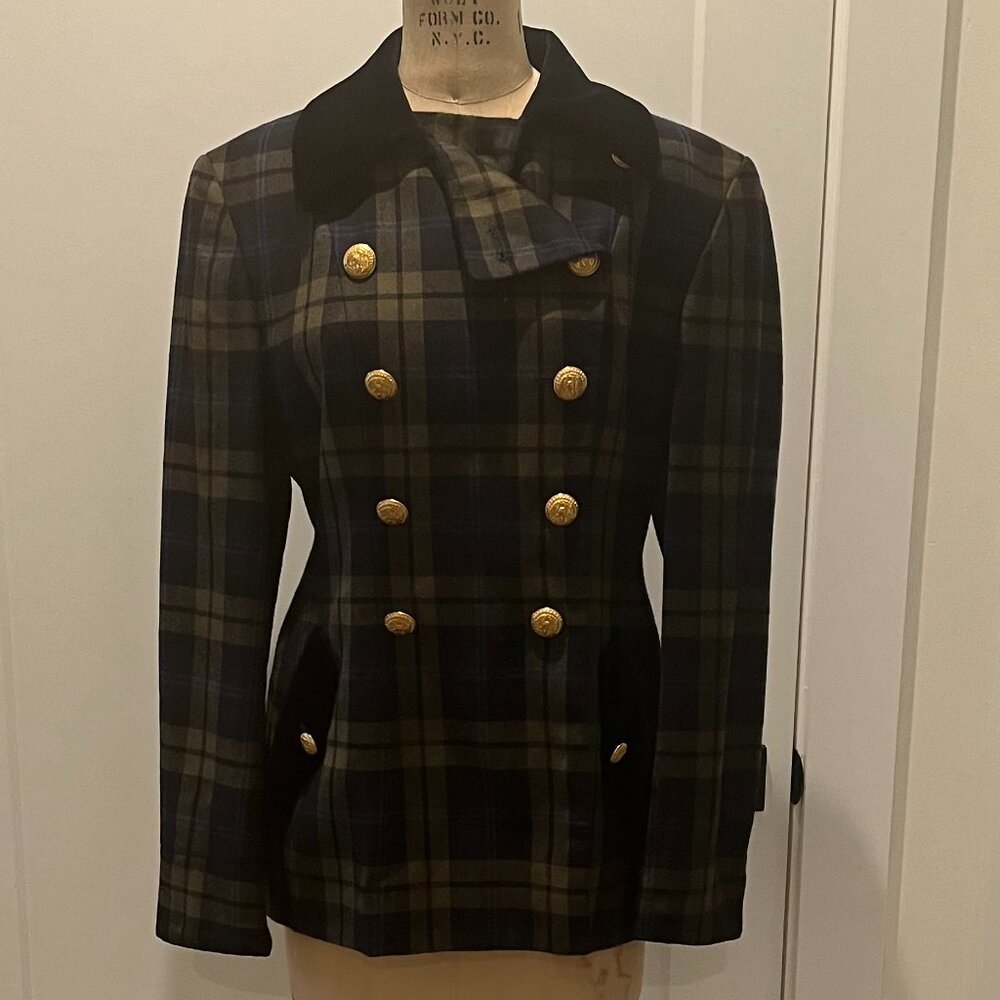 Mondi Wool Navy/Tan Tartan Blazer, Sz 40